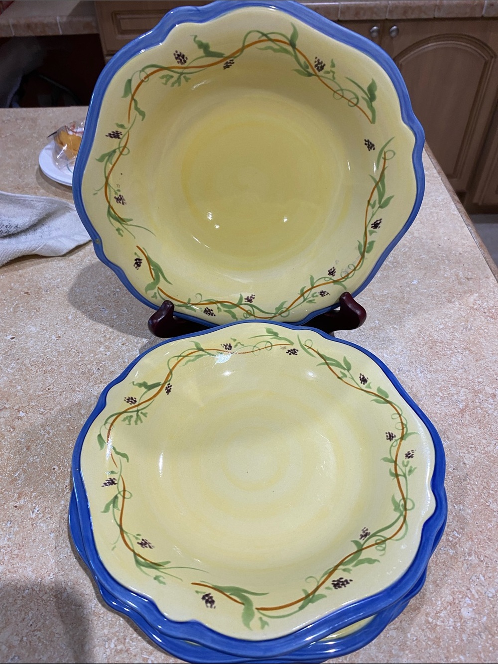 Pfaltzgraff Salad Luncheon Plates Pistoulet Scalloped BLUE rim Set Of 4 (5lbs+)